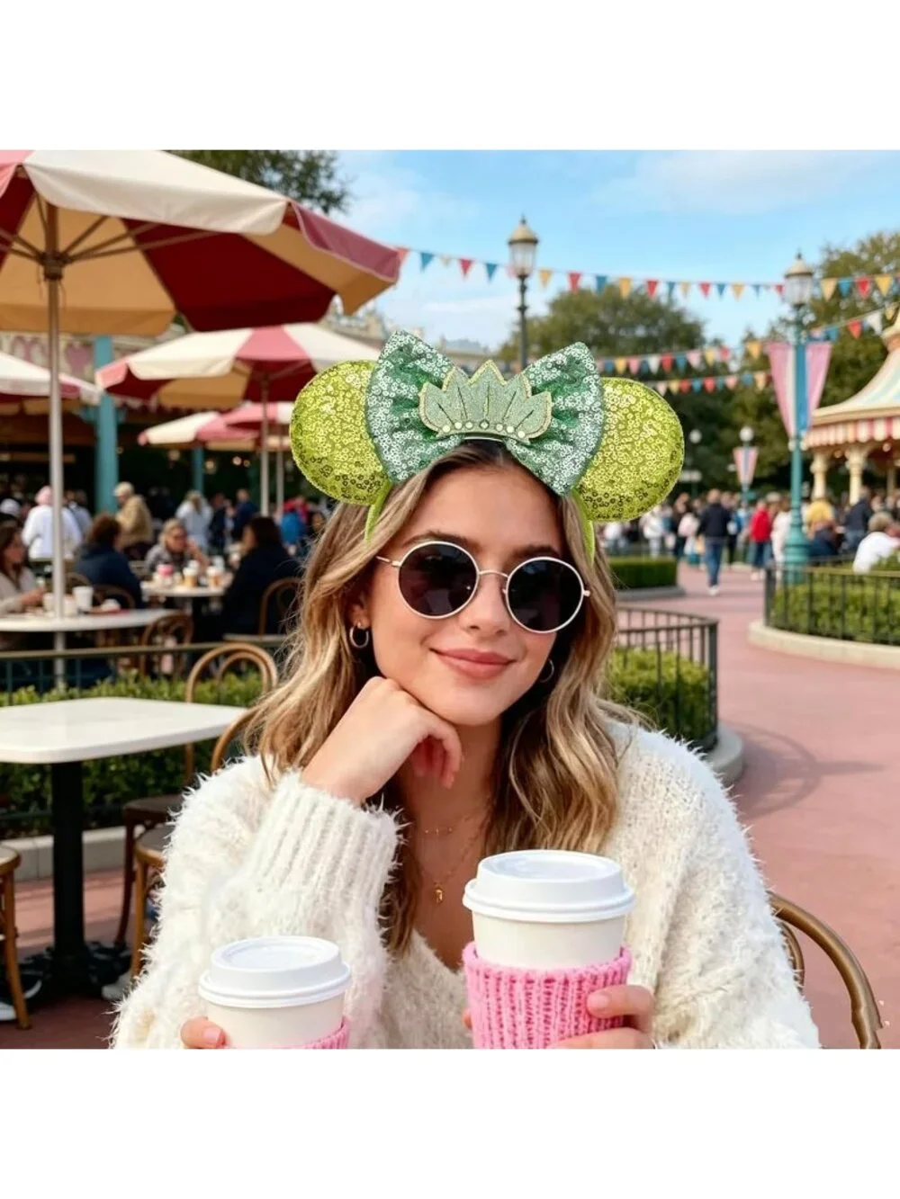 Women green cloth Hair Handmade Mickey Mouse Costume Headband